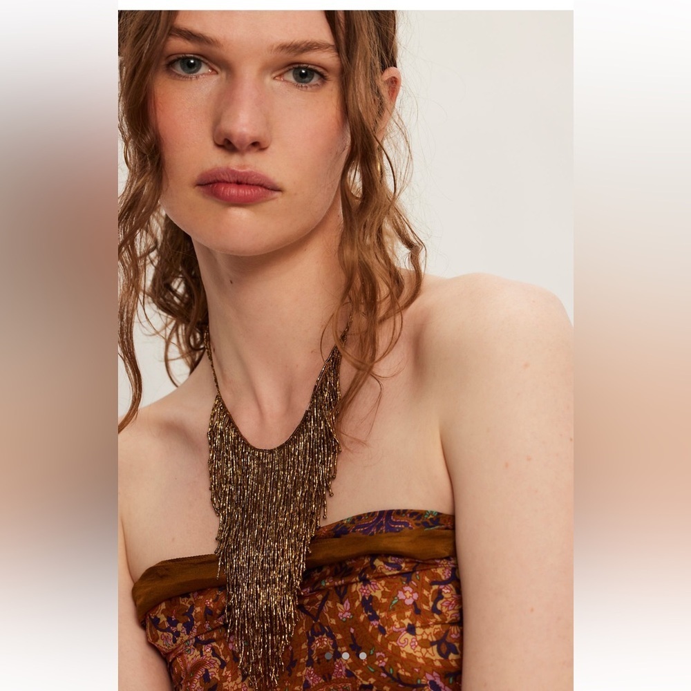 Free People Amira Choker Necklace in Gold Beads NWT - Picture 3 of 8